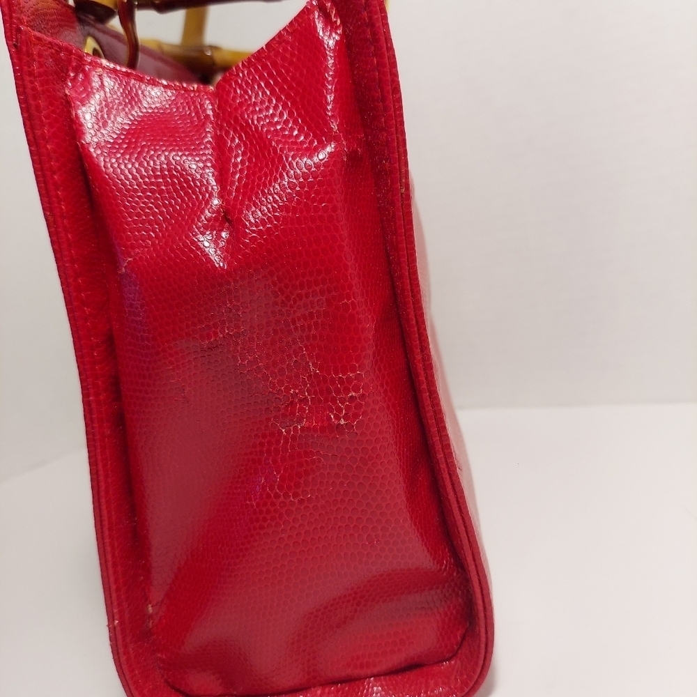 Giorgio Beverly Hills Hand Bag Red Faux Leather Bamboo Straps Minor Damage - Picture 8 of 16